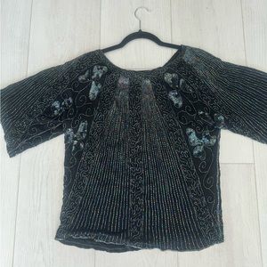 Holographic Oleg Cassini Silk Beaded Shirt